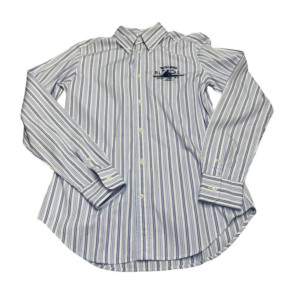 Ralph Lauren Rowing Club Boys 6 White Striped Long Sleeve Slim Fit Button Down - Picture 1 of 8